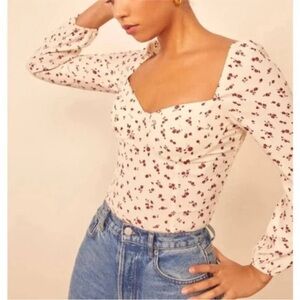 Reformation Reign Top Cream Long Sleeve Crop Blouse